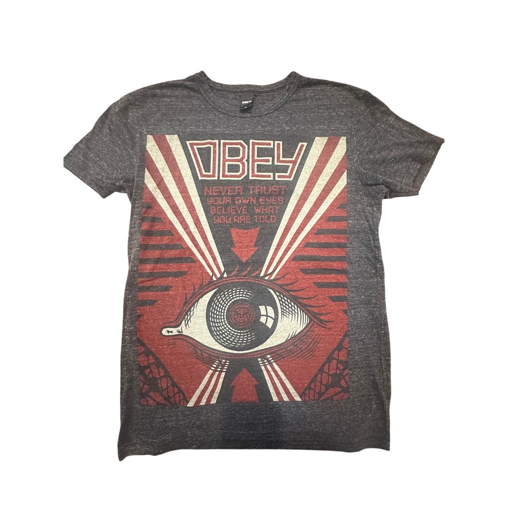 Obey Mens Never Trust Your Own Eyes Graphic T-Shirt Charcoal Gray Size M